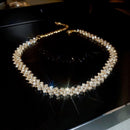 Luxo Brilhante Completo Strass Gargantilha Colar para Mulheres, Colares De Crist
